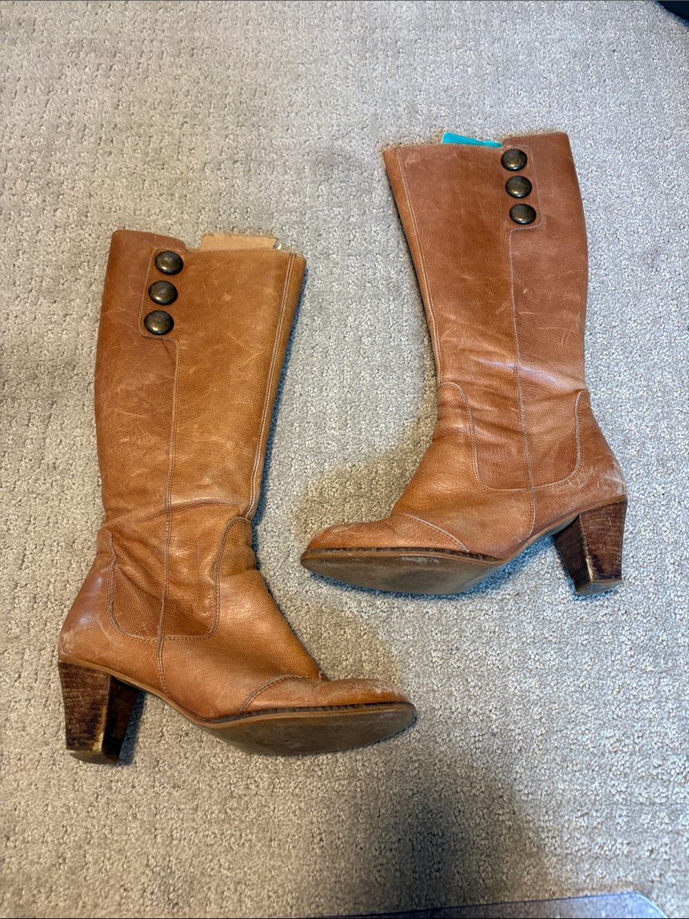 Women's Tall Brown Leather Button-Accent Boots